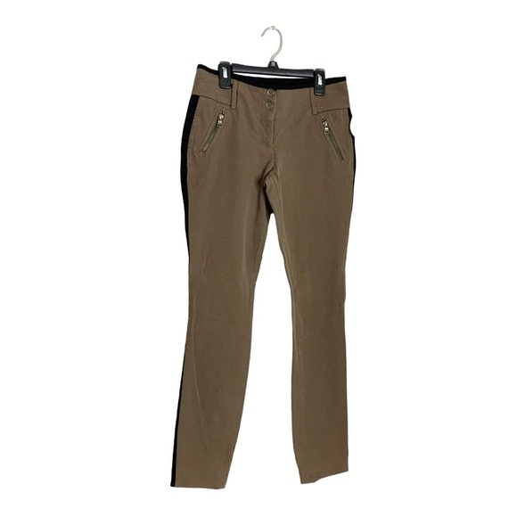 Express Womens Size 2 Brown Black Racing Stripe Double Button Pants Skinny Milit - Picture 3 of 5